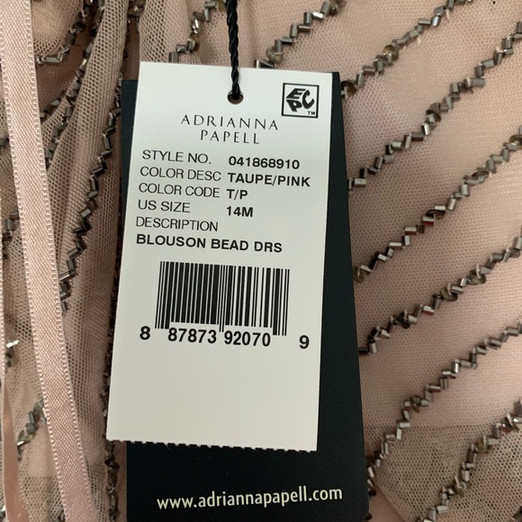 Adriana Papell sequin blouson dress in Taupe Pink - Picture 6 of 7